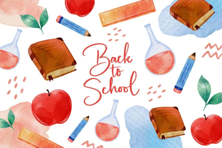 Кольоровий малюнок шкільних речей та напису Back to School.