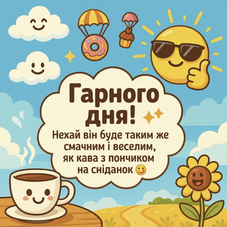 Сонячний день з кавою та пончиком на сніданок