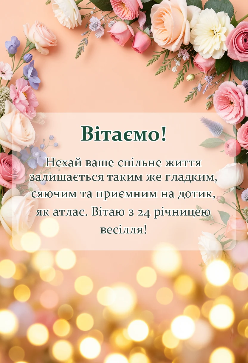 святкова картинка: листівка з атласним весіллям