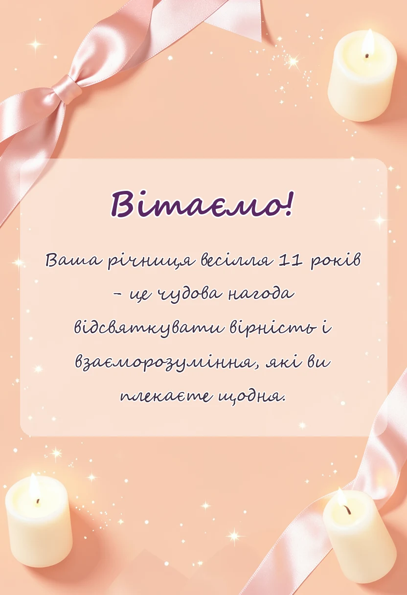 листівка з побажанням - привітання з весілля 11 років