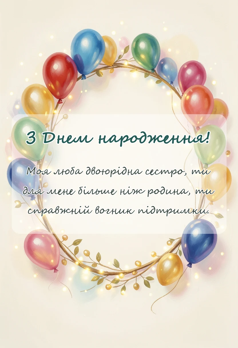 листівка з побажанням - привітання з днем народження двоюрідній сестрі своїми словами до сліз