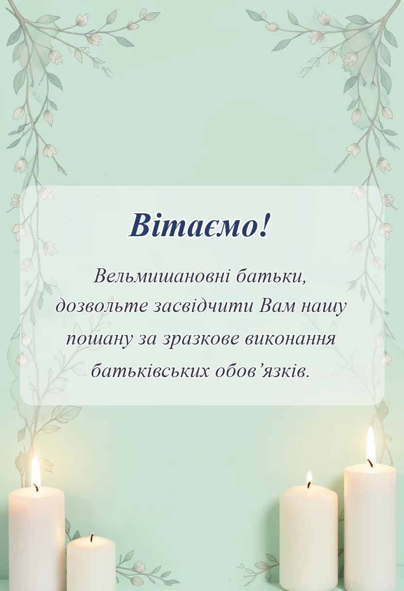 святкова картинка: подяка батькам шаблон