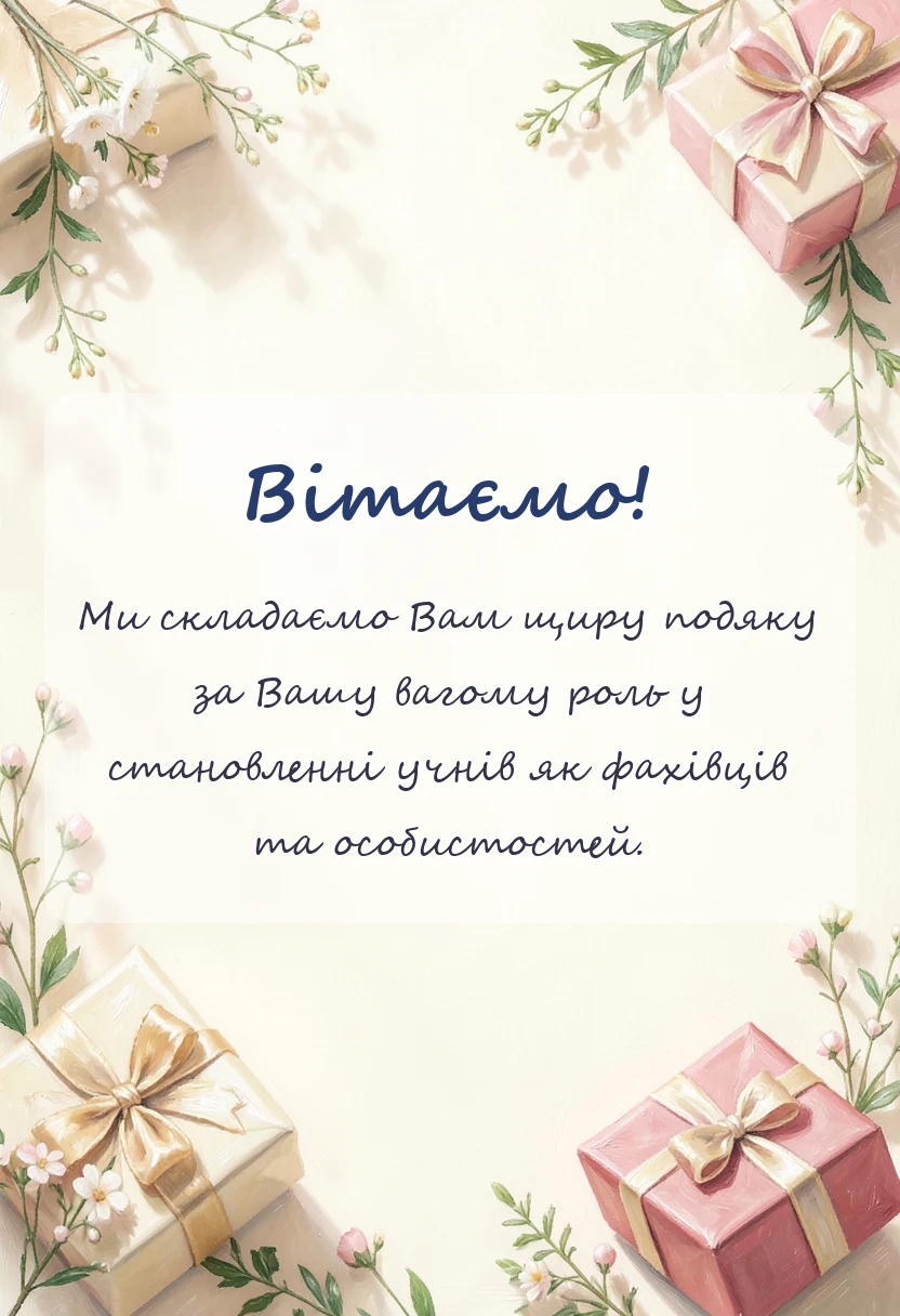 листівка з побажанням - подяка вчителю слова вдячності тексти