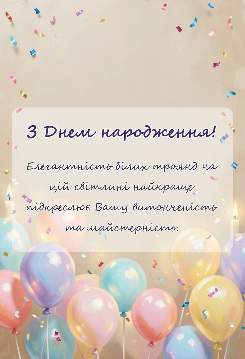 вітальна листівка - привітання з днем народження білі троянди картинки
