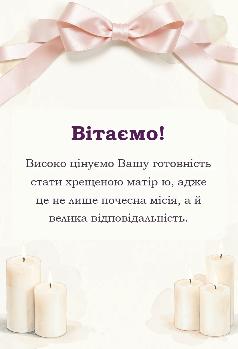 вітальна листівка - подяка куми за хрещення дитини