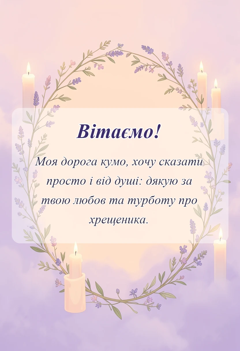 красива листівка: подяка куми за хрещення дитини