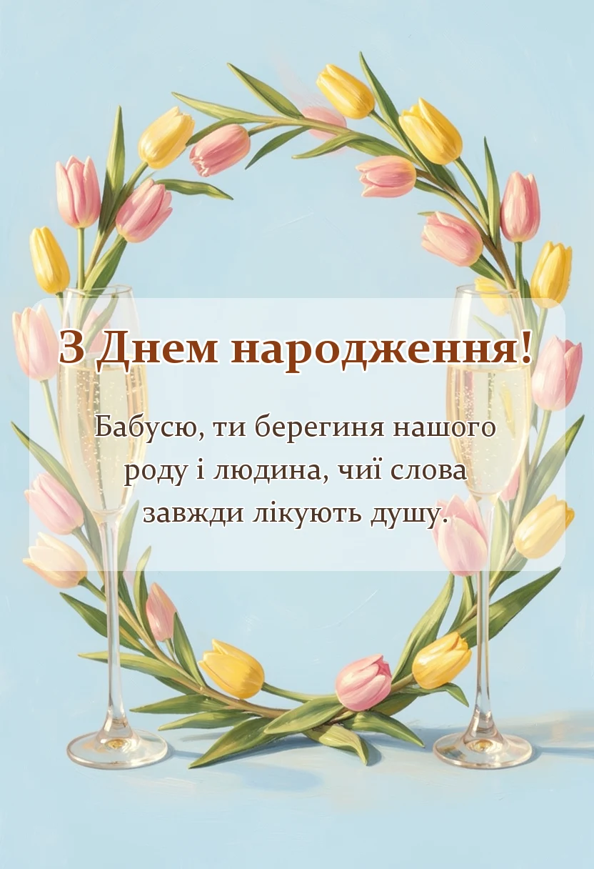 вітальна листівка - привітання з днем народження бабусі листівки