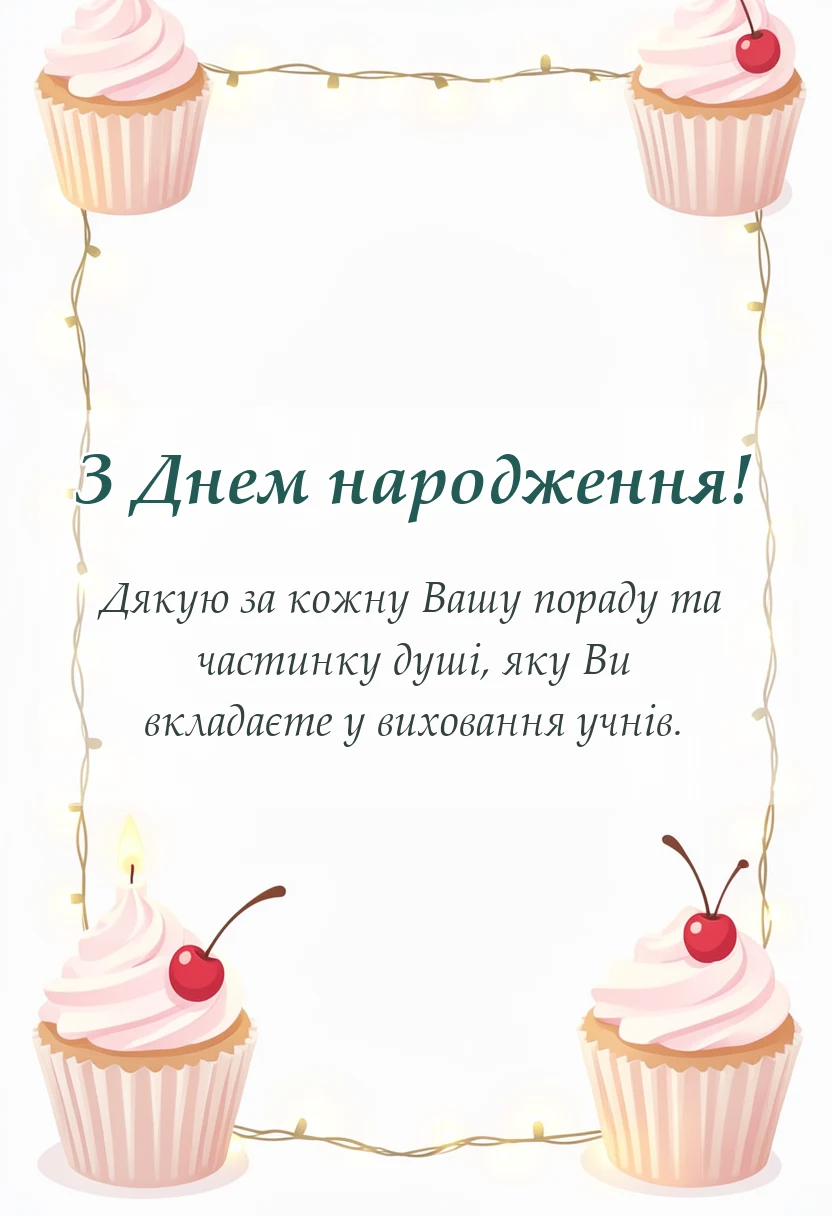 листівка з побажанням - привітання з днем народження вчителя