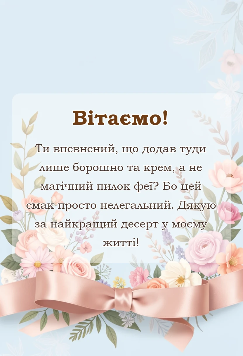 красива листівка: подяка кондитеру за торт своїми словами