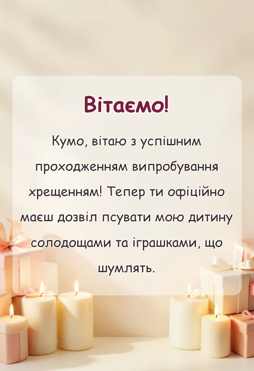 святкова картинка: подяка куми за хрещення дитини