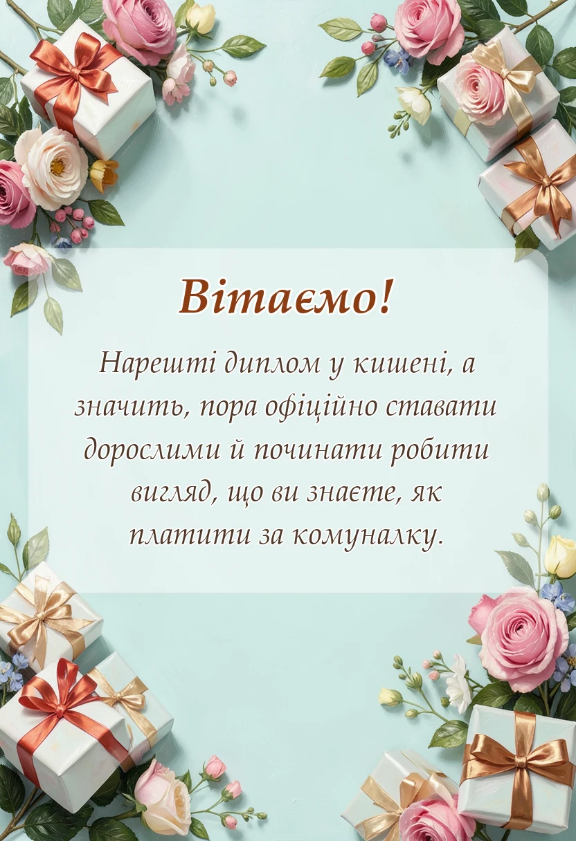 листівка з побажанням - привітання для випускників від батьків