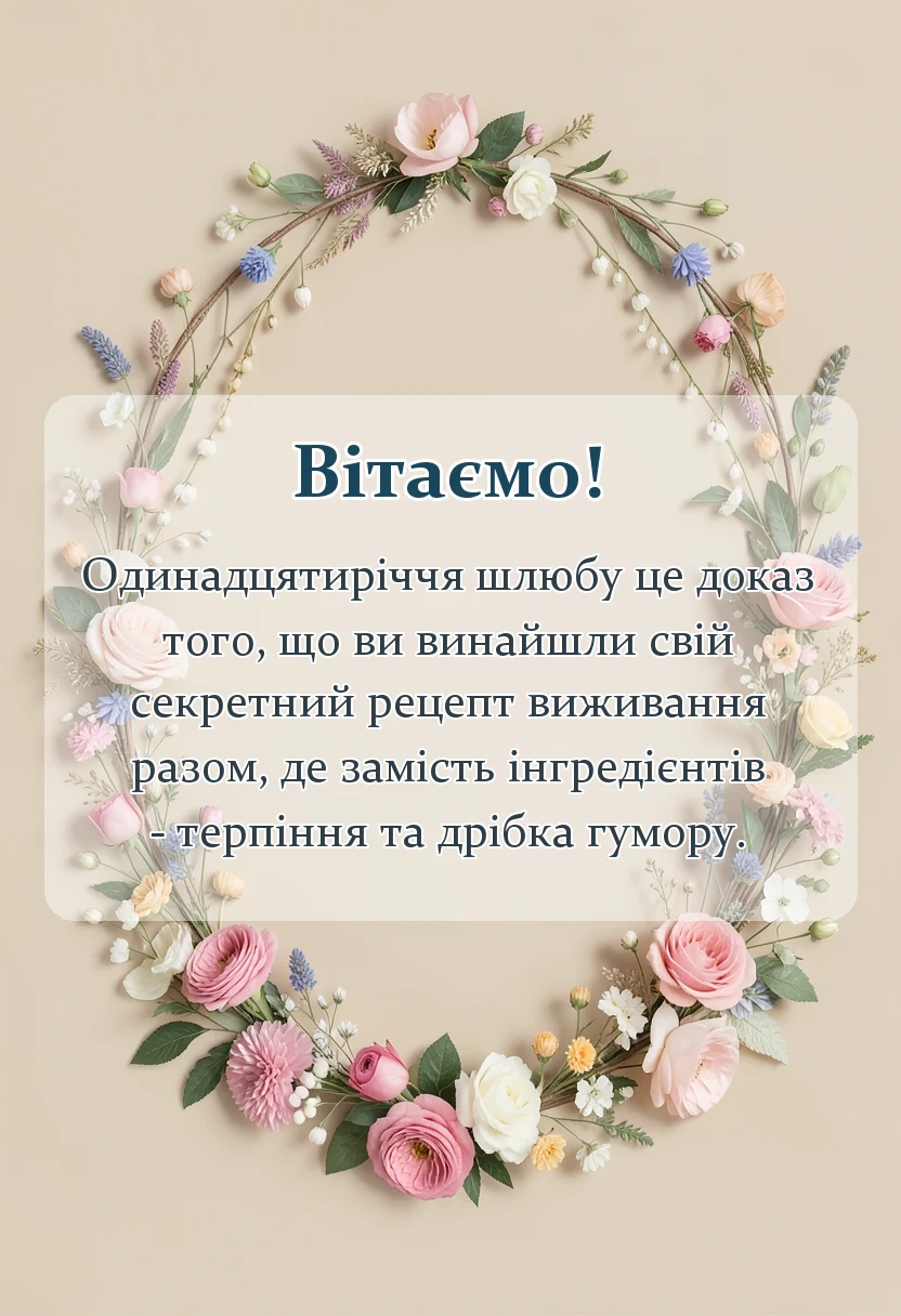листівка з побажанням - привітання з весілля 11 років