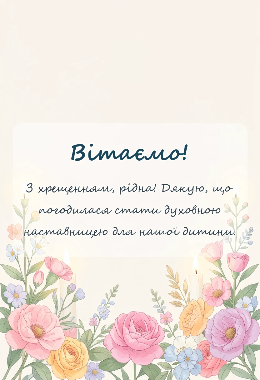 вітальна листівка - подяка куми за хрещення дитини
