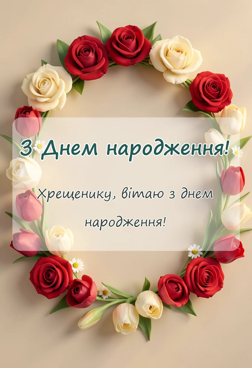 листівка з побажанням - привітання з днем народження дорослому хрещенику