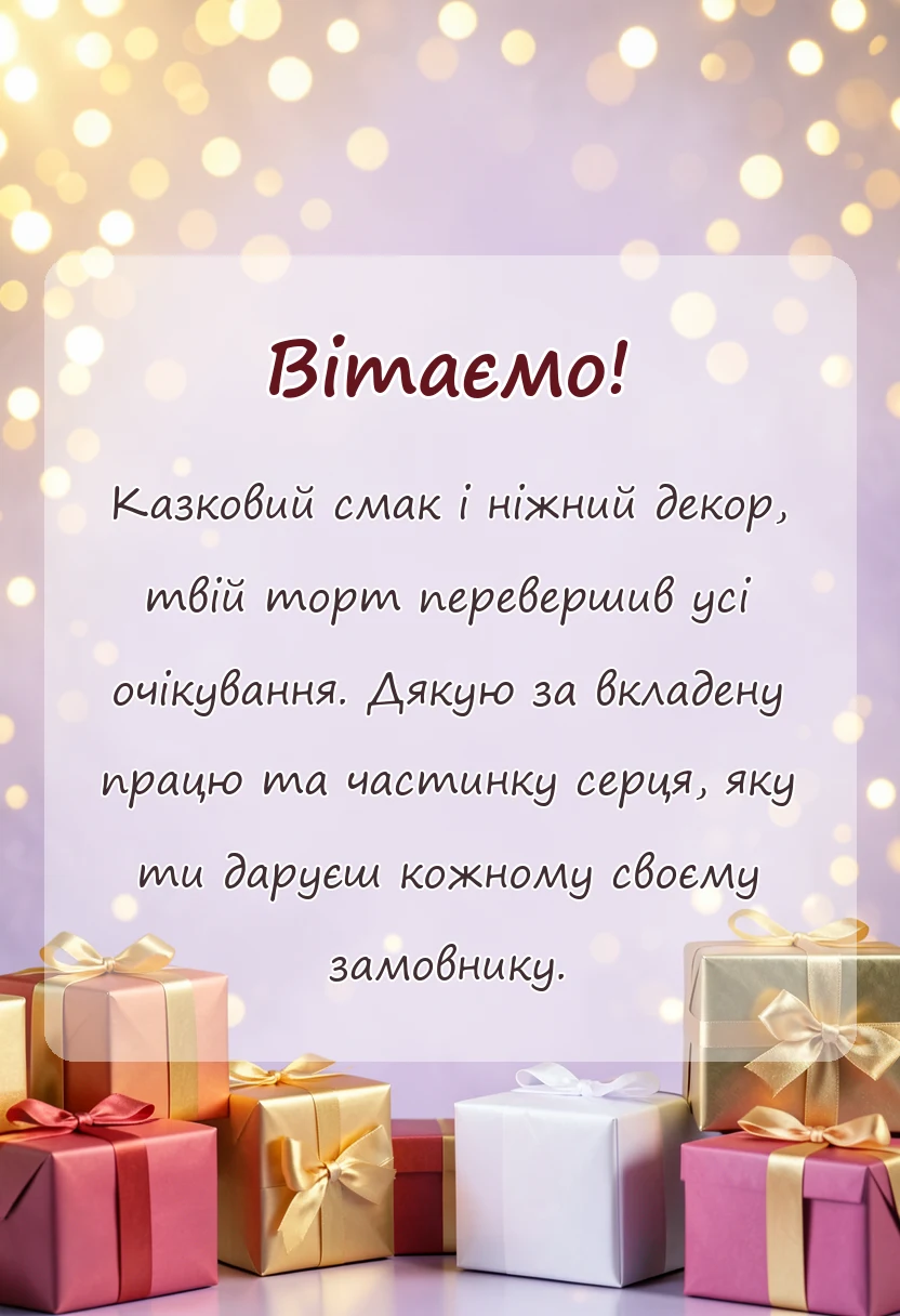 вітальна листівка - подяка кондитеру за торт своїми словами