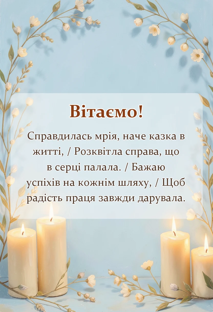 красива листівка: привітання з відкриттям магазину салону кавярні чи іншого закладу своїми словами