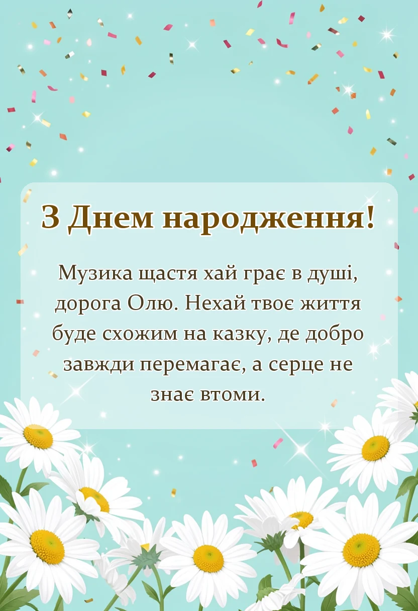 унікальна листівка - вітальна листівка з днем народження оля