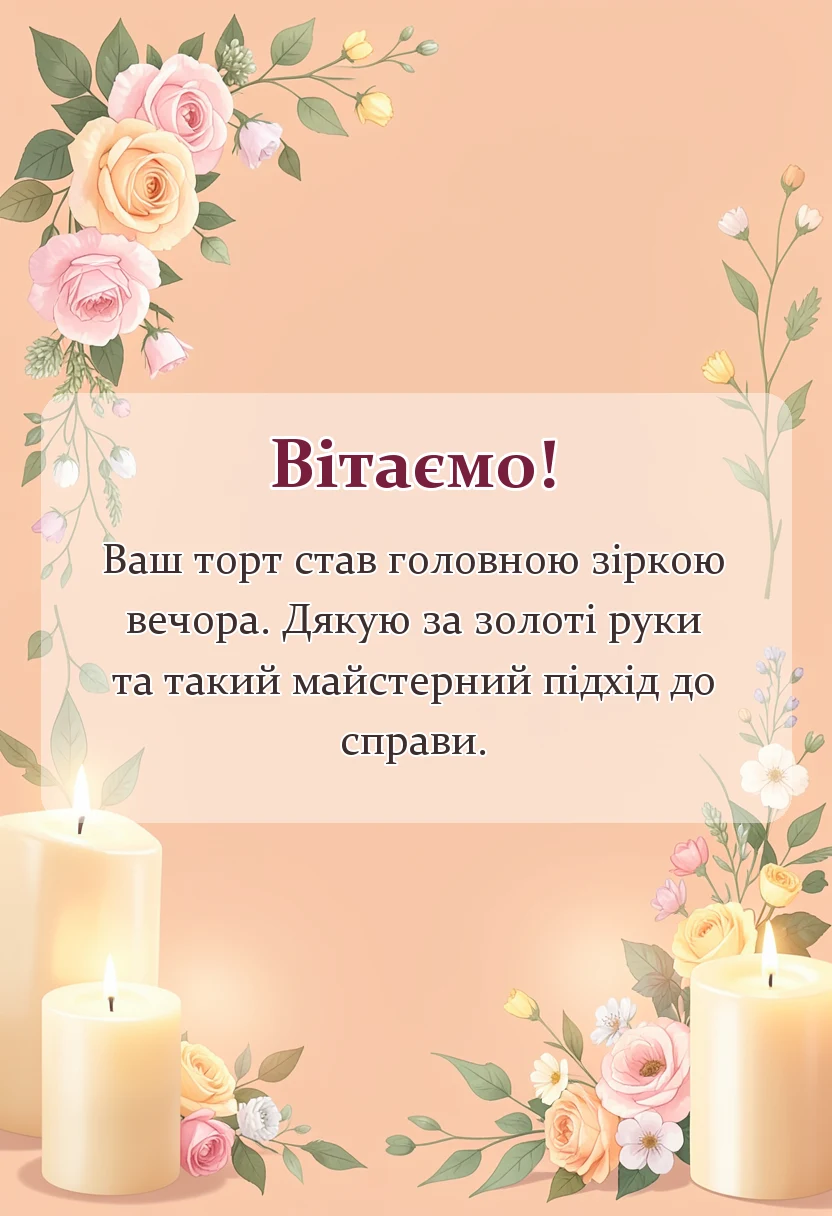 вітальна листівка - подяка кондитеру за торт своїми словами