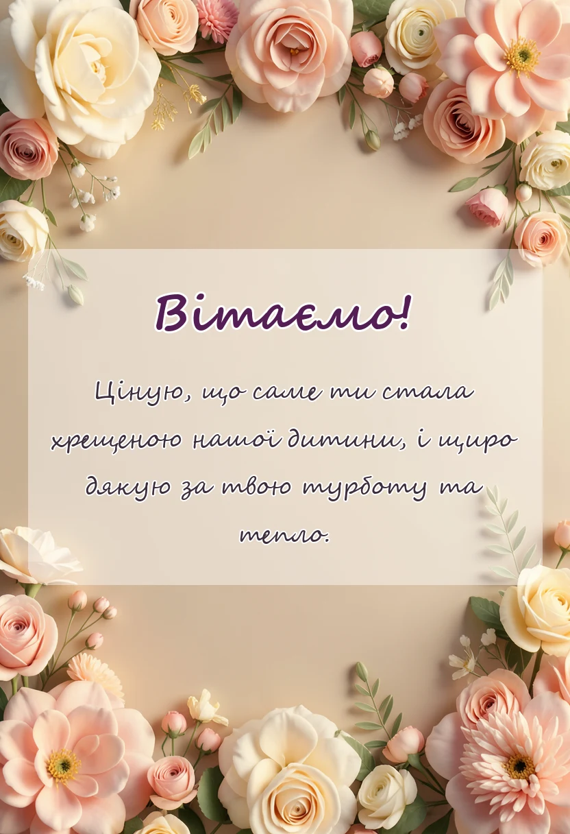 святкова картинка: подяка куми за хрещення дитини