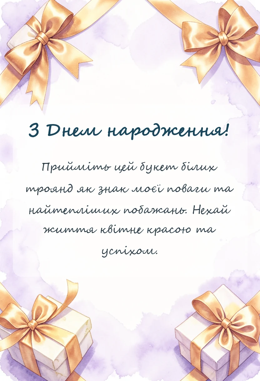 вітальна листівка - привітання з днем народження білі троянди картинки