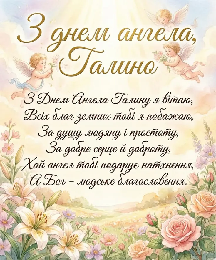 Привітання з днем ангела Галини: янголи та квіти