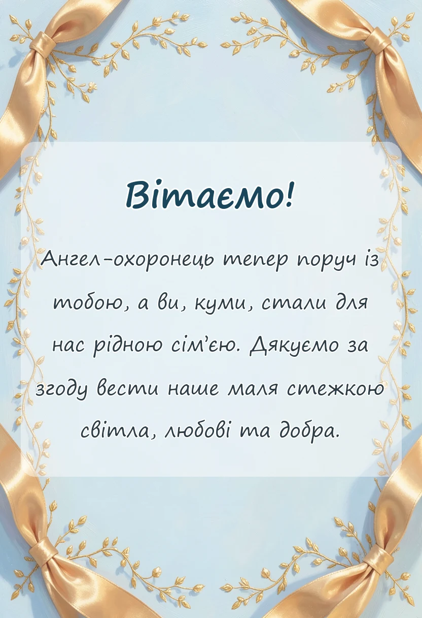 Картка з подякою кумам за хрещення дитини
