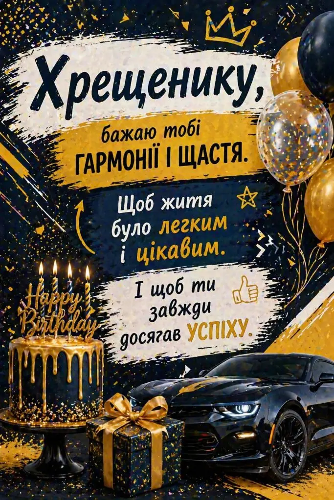 Привітання з днем народження хрещенику: торт, подарунок і авто