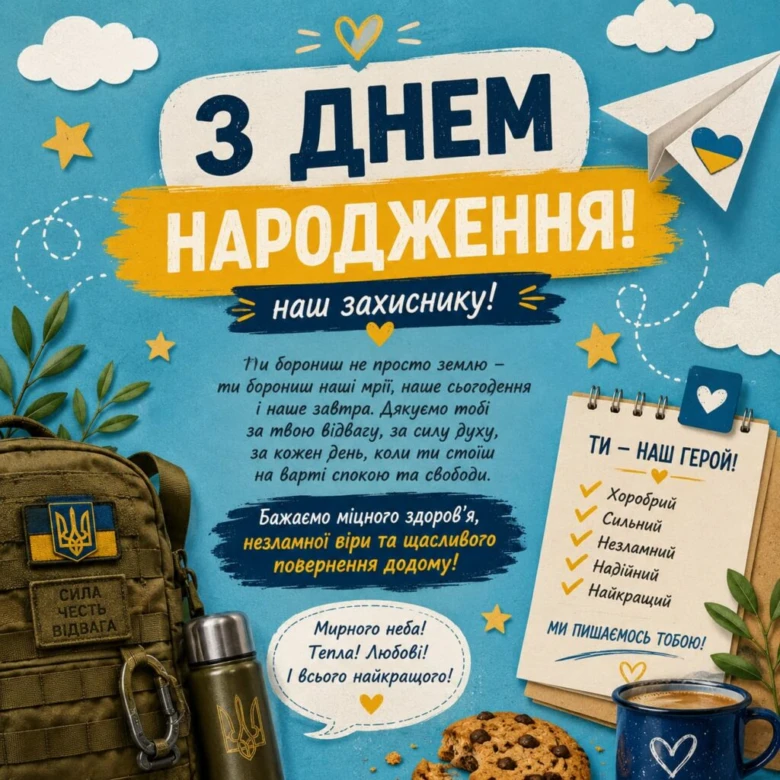 Привітання з днем народження військовому українською мовою