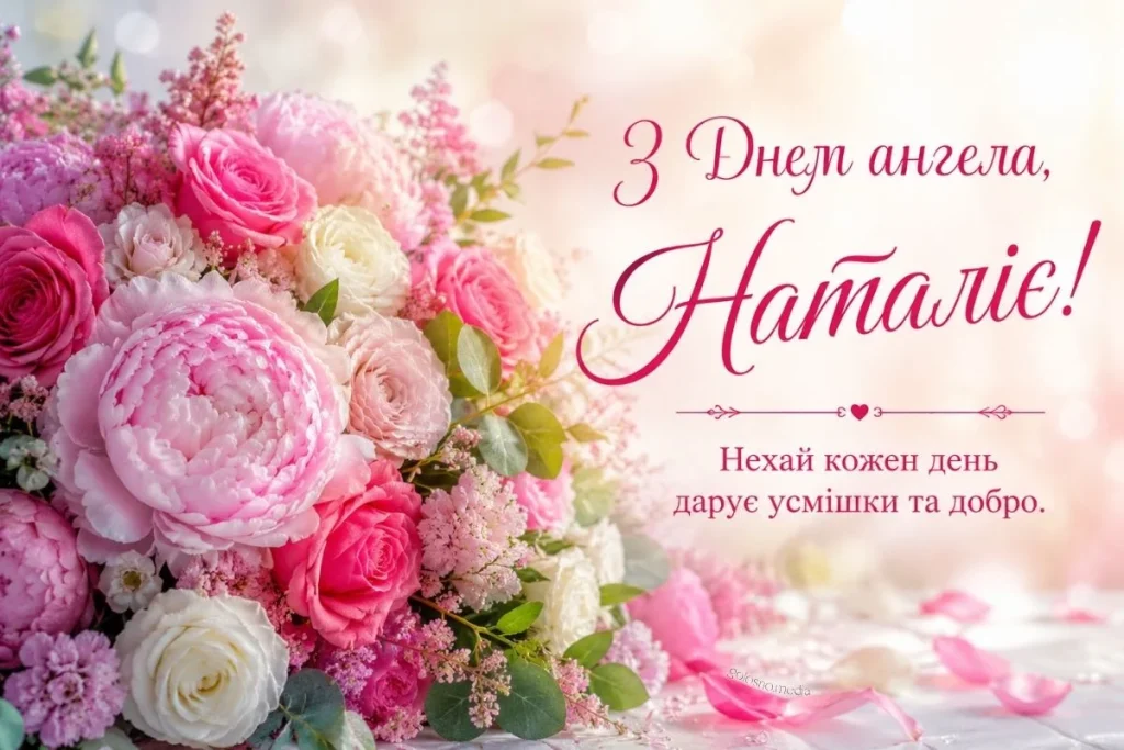 Квіти та привітання Наталії з днем ангела.