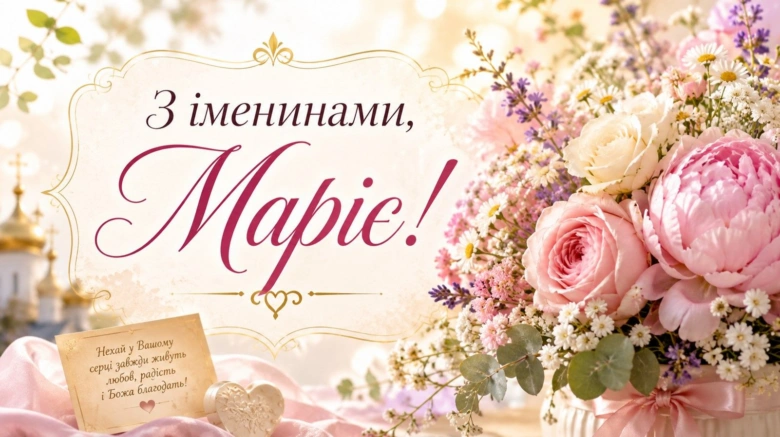 Квіти та привітання з днем ангела Марії українською мовою.