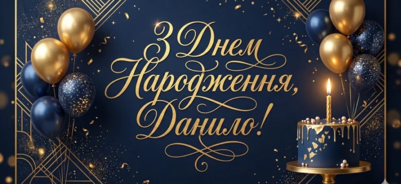 Привітання з днем народження Даніло на синьому фоні