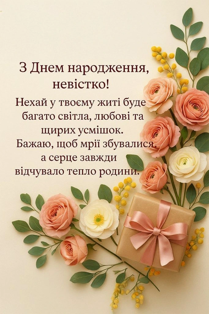 Картка привітання з днем народження для невістки