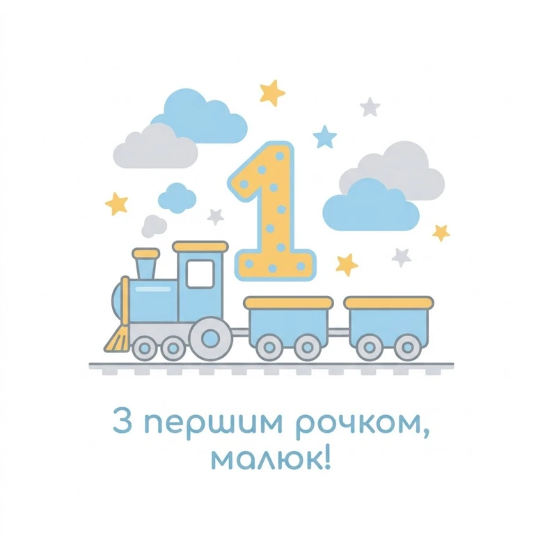 Потяг з цифрою один для першого дня народження дитини.