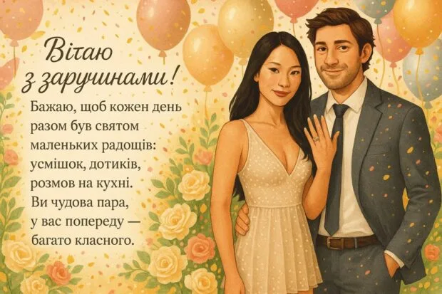 Чоловік і жінка на фоні кульок та квітів