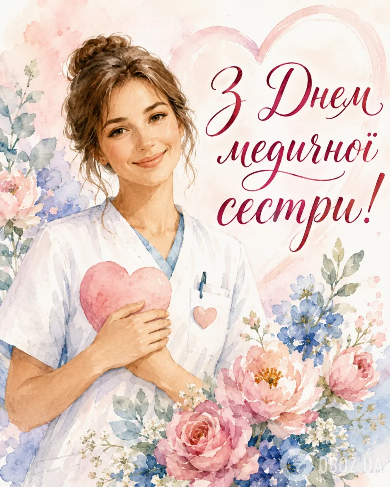Медична сестра з серцем та квітами на День медсестри.